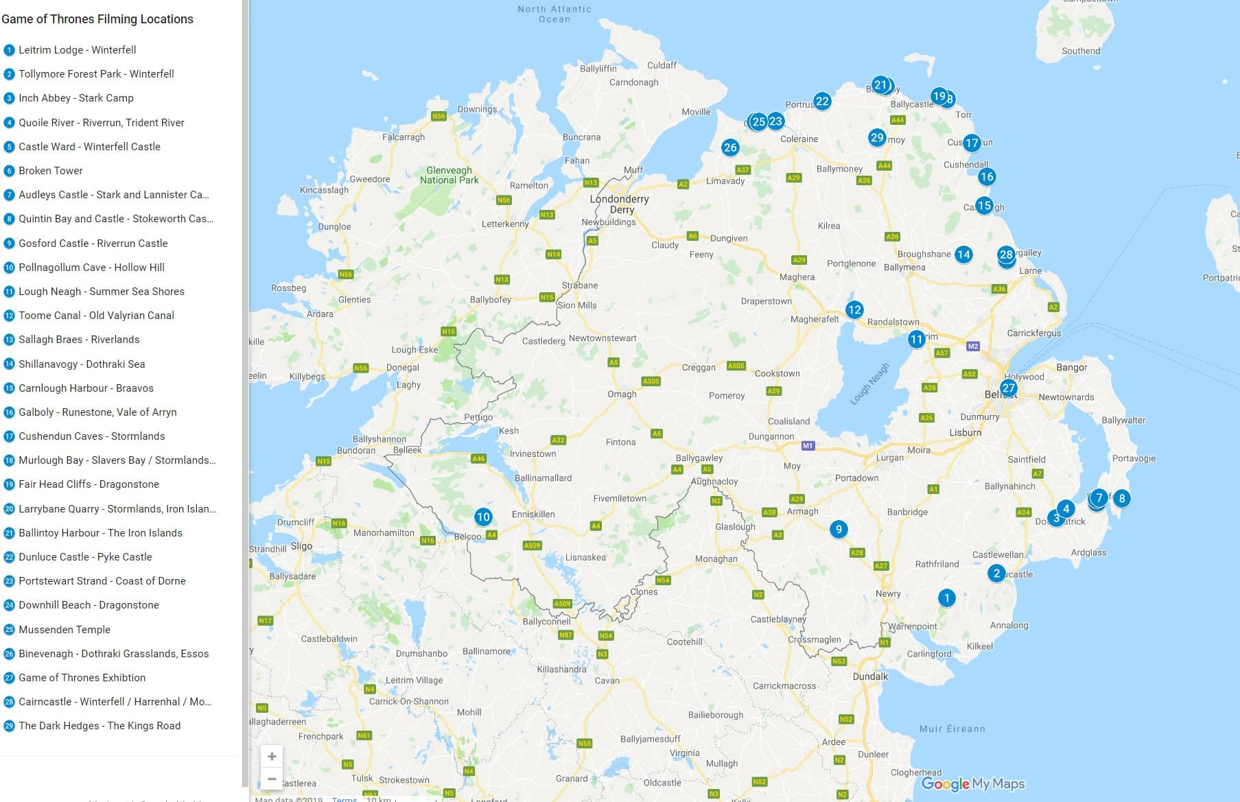 A Guide To All The Game Of Thrones Filming Locations In Northern for Game of Thrones Film Locations Northern Ireland Map
