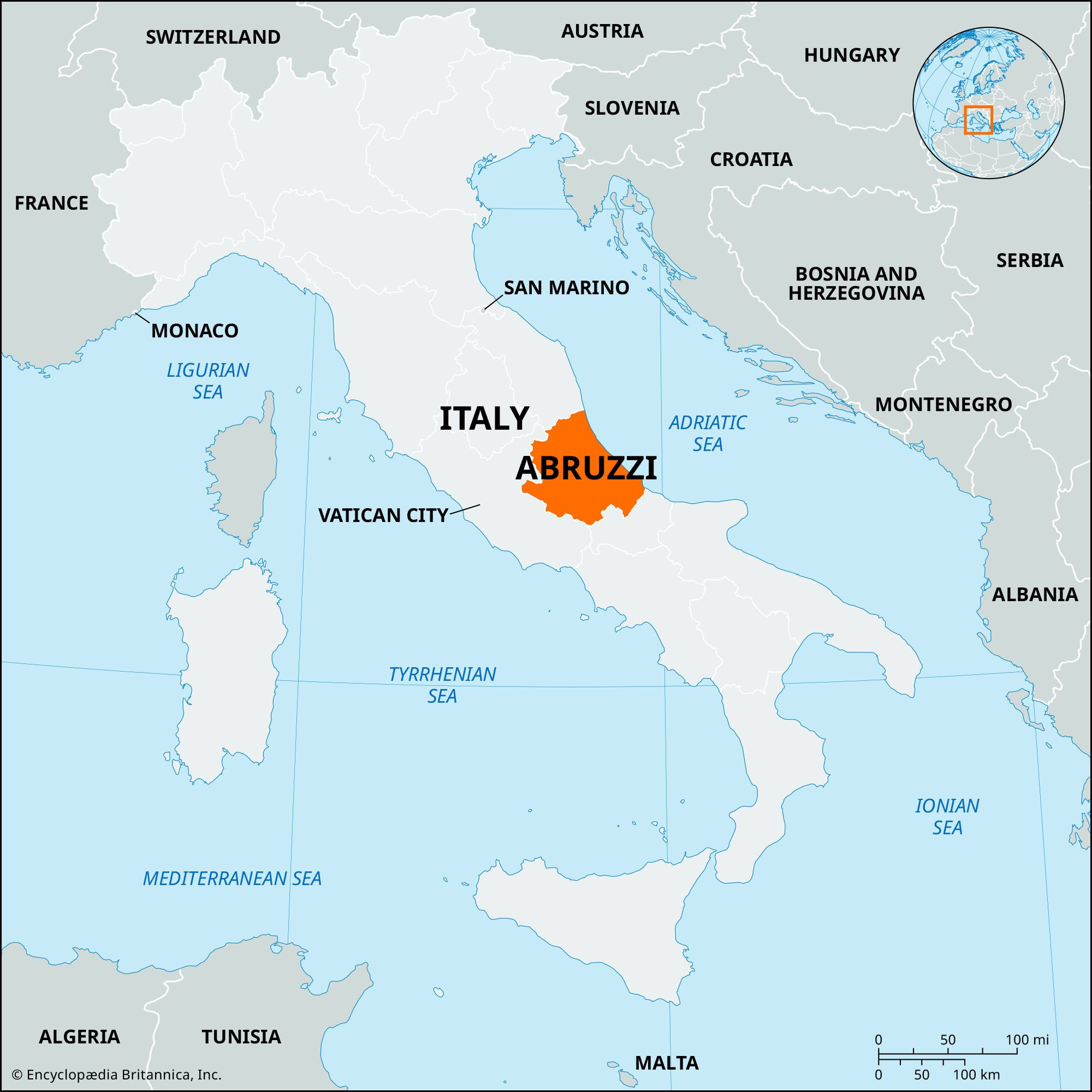 Abruzzi | Italy, Map, History, &amp;amp; Facts | Britannica in Map of Italy Abruzzo Region