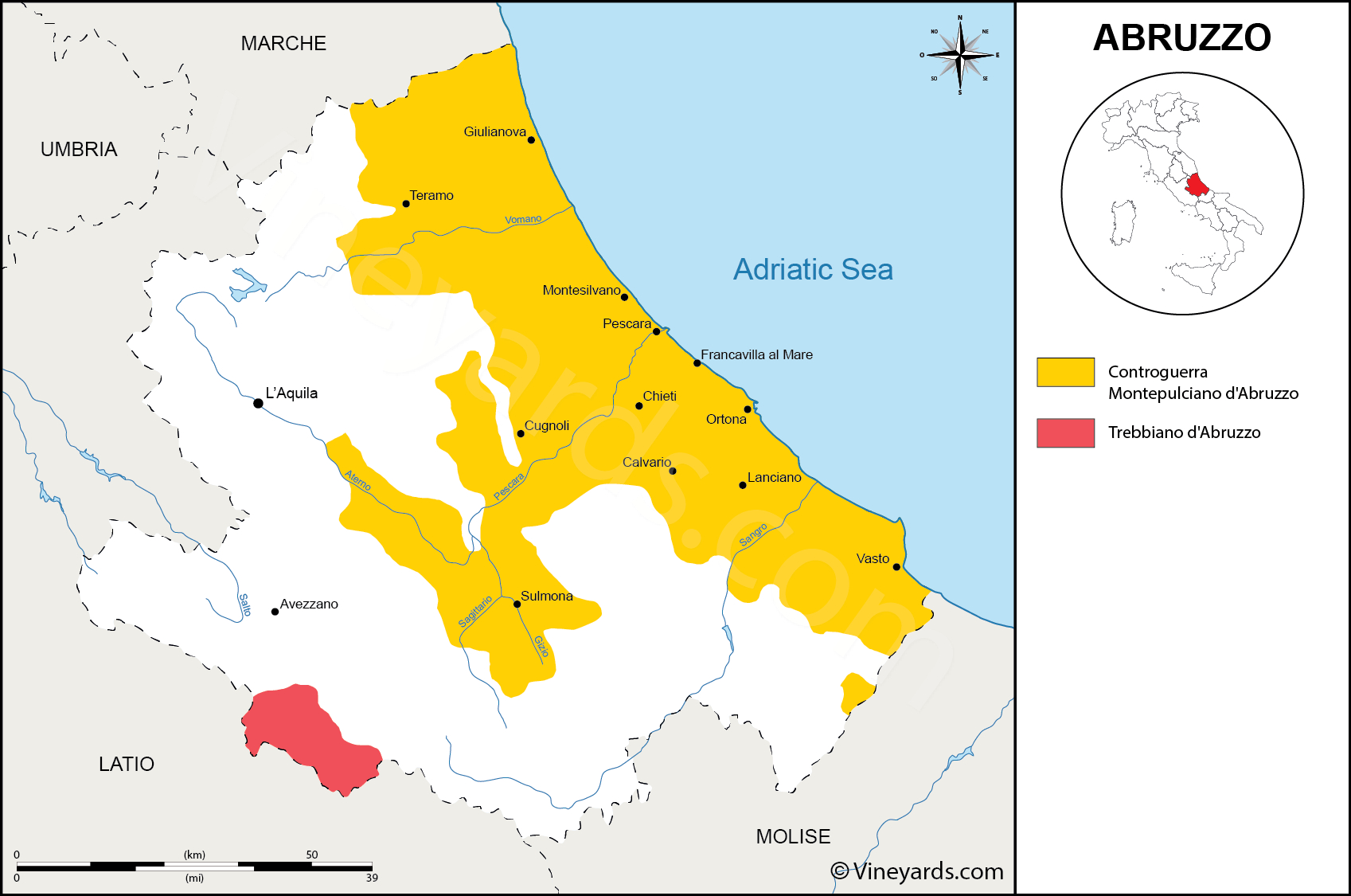 Abruzzo Map Of Vineyards Wine Regions regarding Map of Italy Abruzzo Region