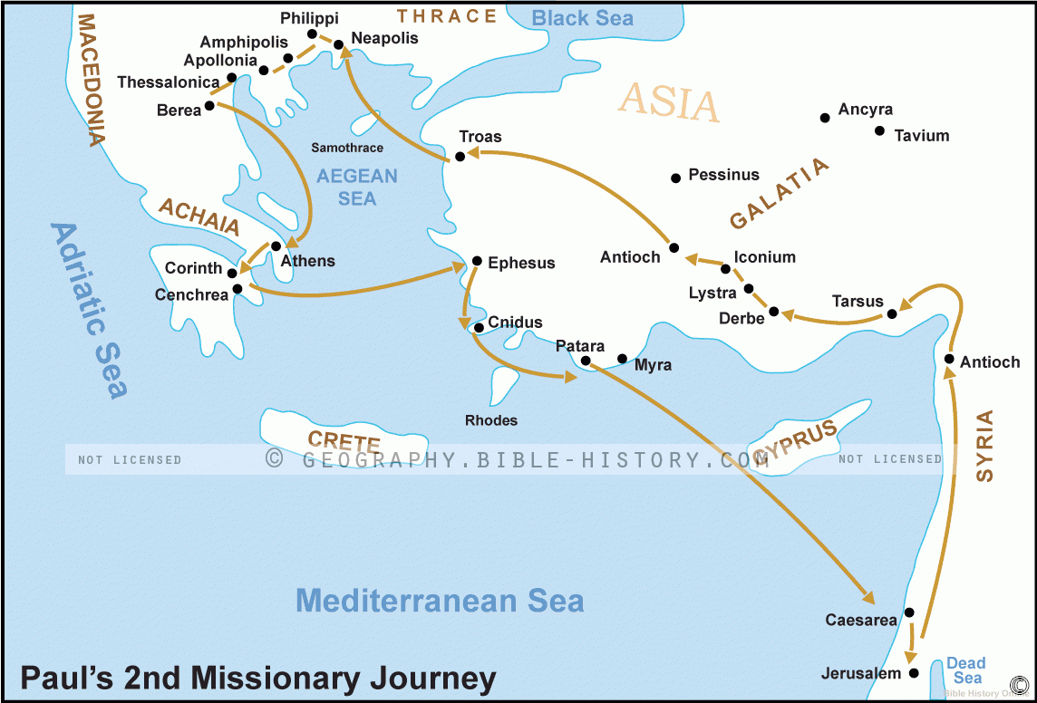 Acts Pauls Second Missionary Journey - Basic Map (72 Dpi) 1-Year License for Printable Map of Paul&amp;amp;#039;s Second Missionary Journey