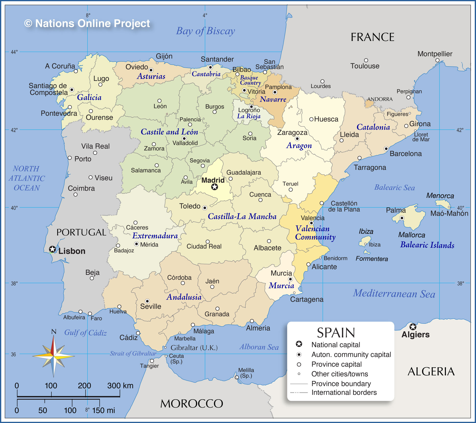 Administrative Map Of Spain - Nations Online Project inside Map of Spain and Portugal Regions