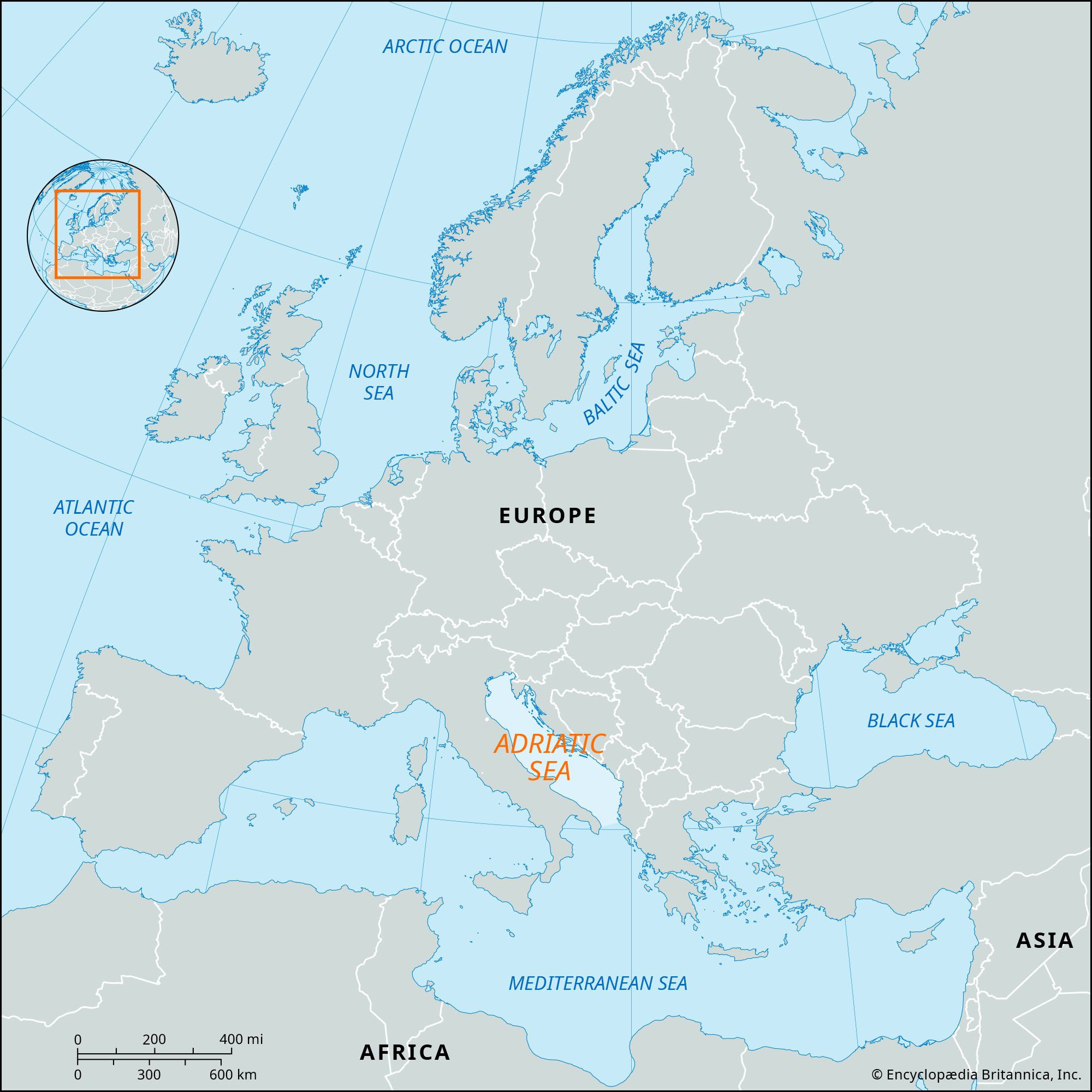 Adriatic Sea | Mediterranean, Croatia, Italy, &amp;amp; Map | Britannica with Map Of Europe Italy And Croatia