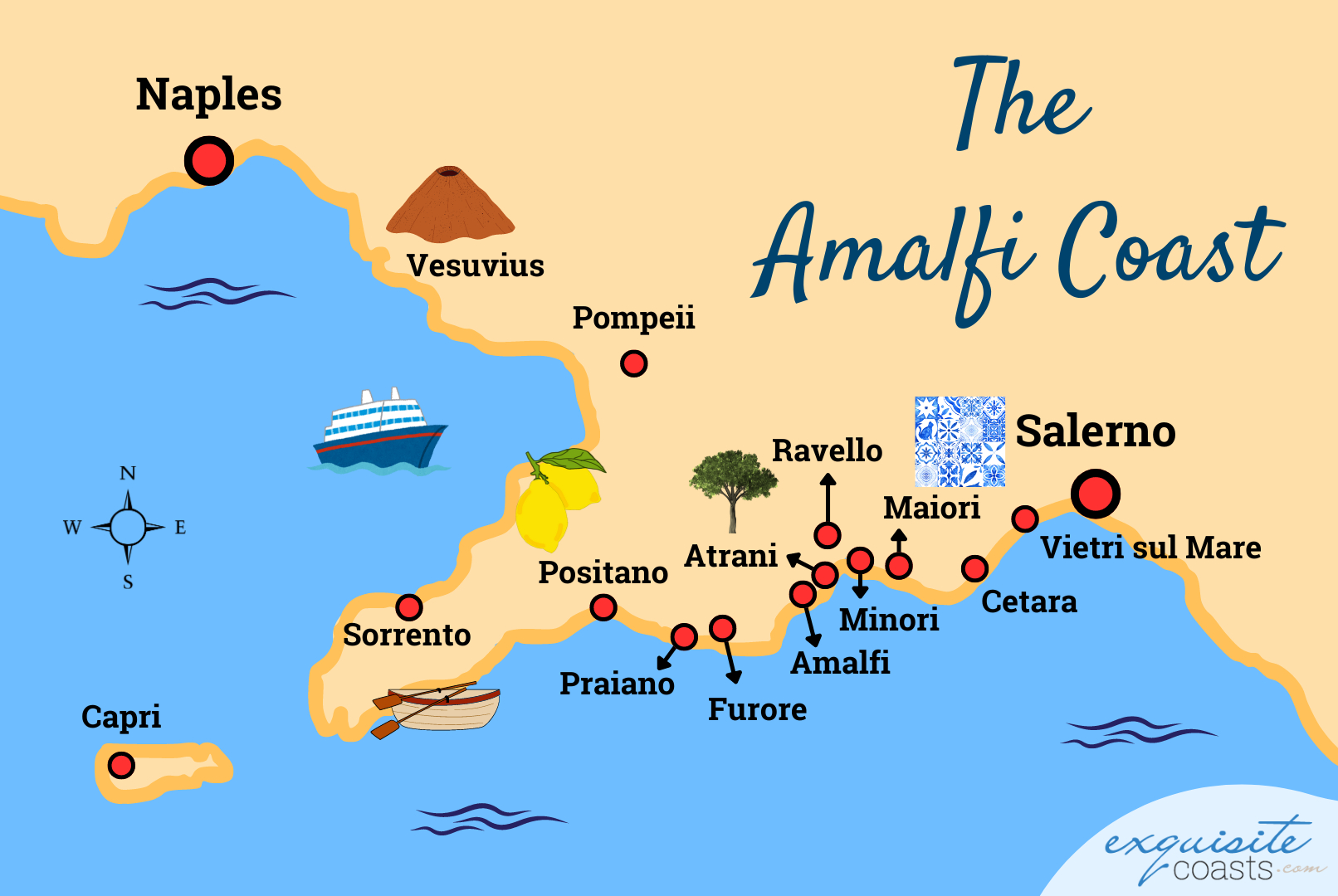 Amalfi Coast Map With Towns You Should Visit pertaining to Map Of Amalfi Coast In Italy