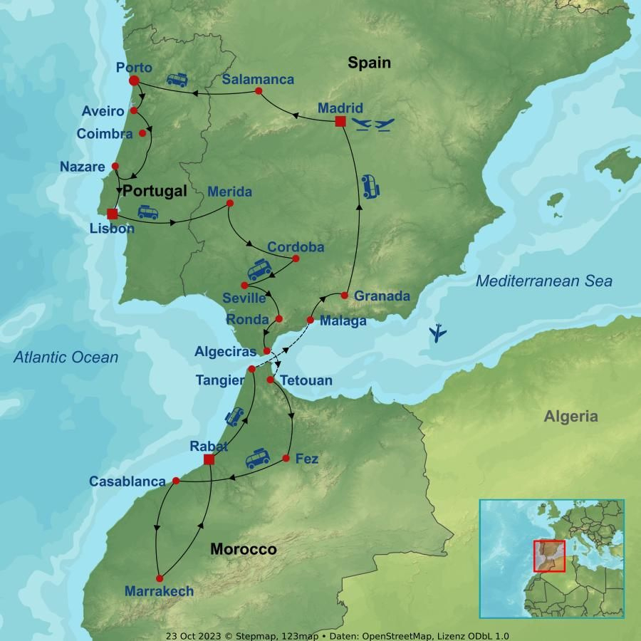 Amazing Spain Portugal And Morocco | Indus Travels in Map Of Southern Spain Portugal And Morocco