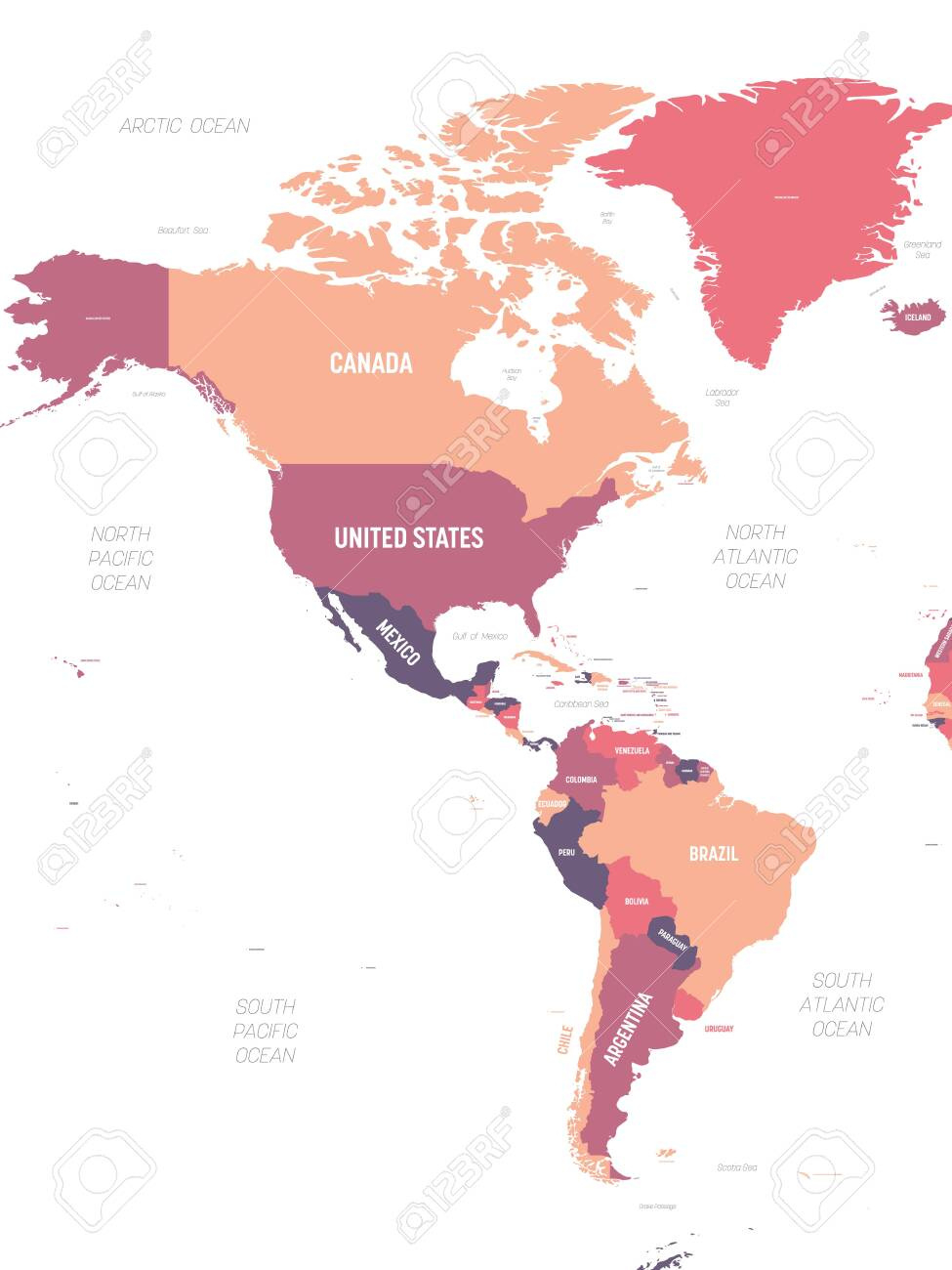 Americas Map. High Detailed Political Map Of North And South for Labeled Map Of North And South America