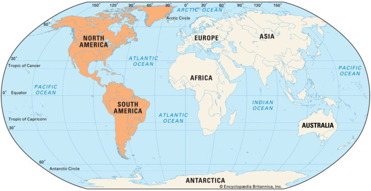 Map with North and South America