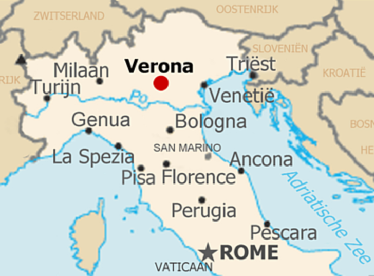 Verona on A Map of Italy