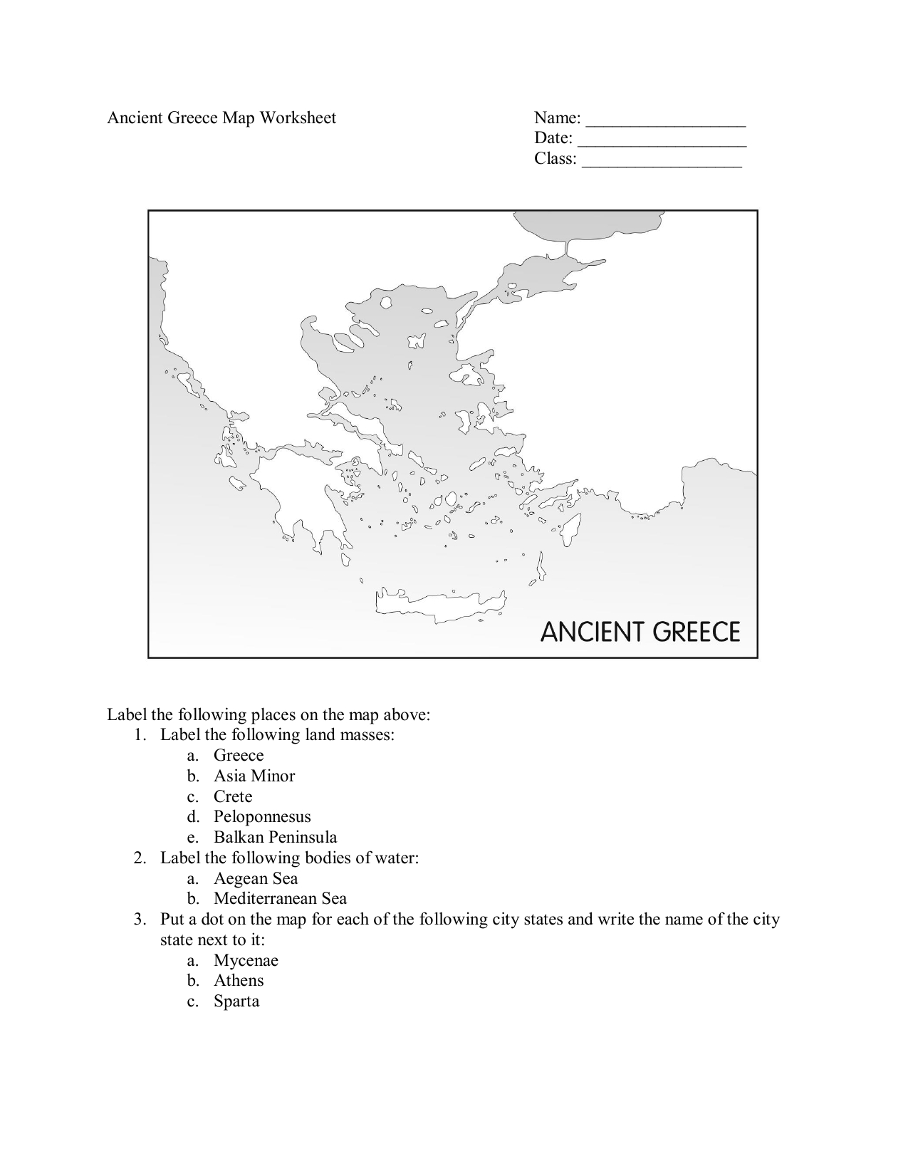 Ancient Greece Map Worksheet: Geography &amp;amp; City-States for Blank Map Of Ancient Greece Printable
