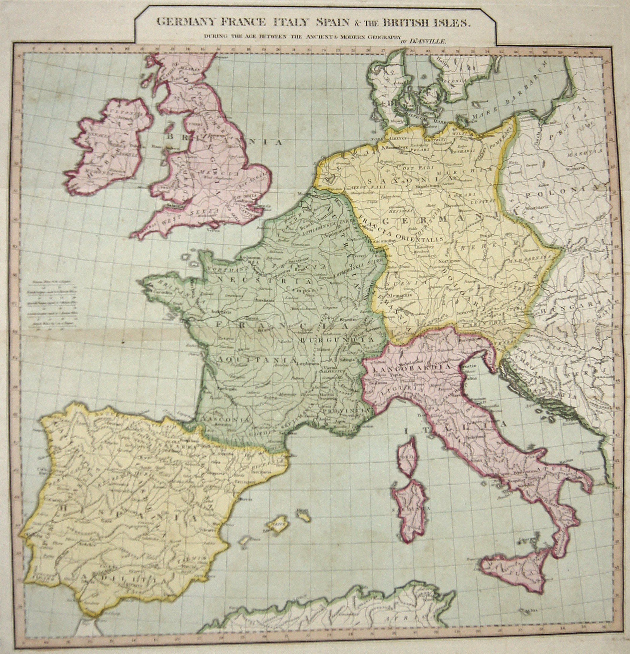 Antique Map - Anville´d - Germany France Italy Spain &amp;amp; The British throughout Map of Europe France Italy Spain