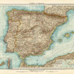 Antique Map Spain Portugal Gibraltar Ceuta Europe Andree 1904: Map In Map Of Spain Portugal And Gibraltar