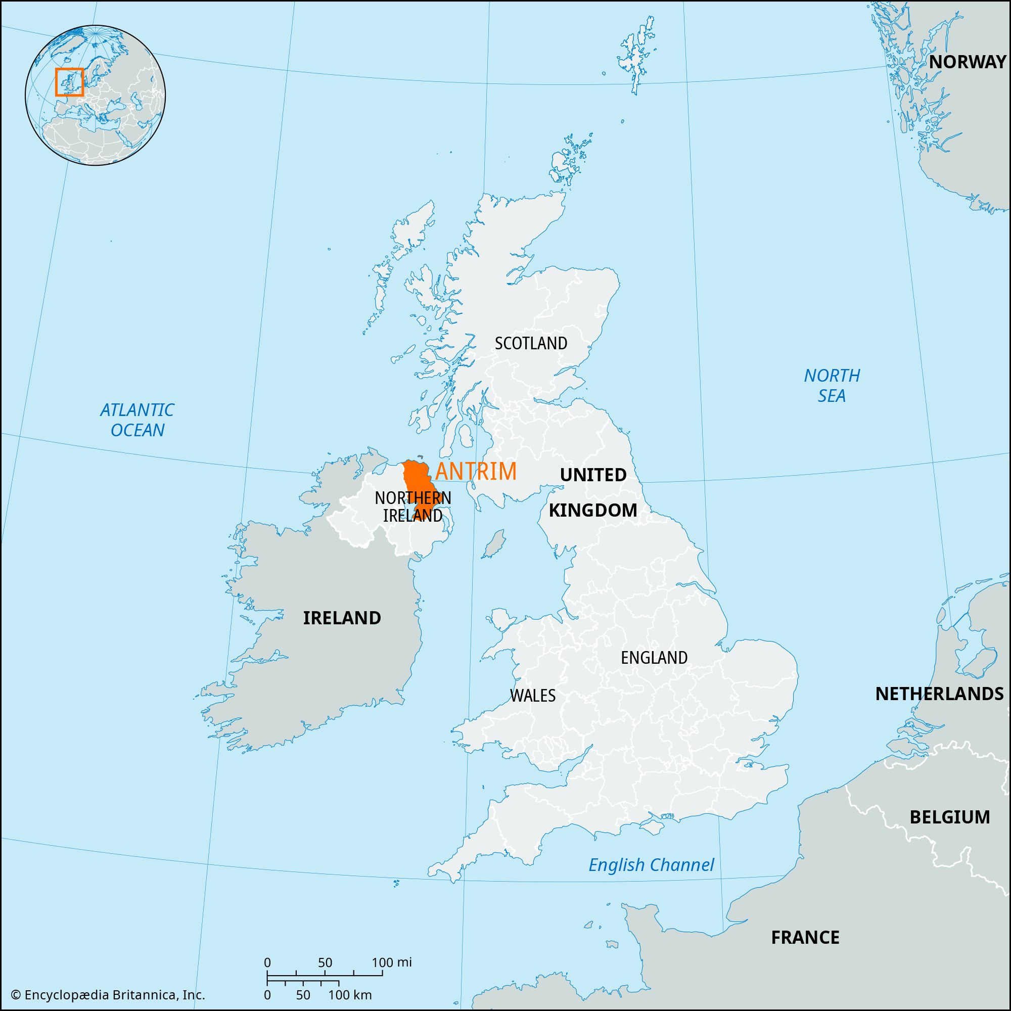 Antrim | Map, Towns, &amp;amp; Location | Britannica pertaining to Map of County Antrim Northern Ireland