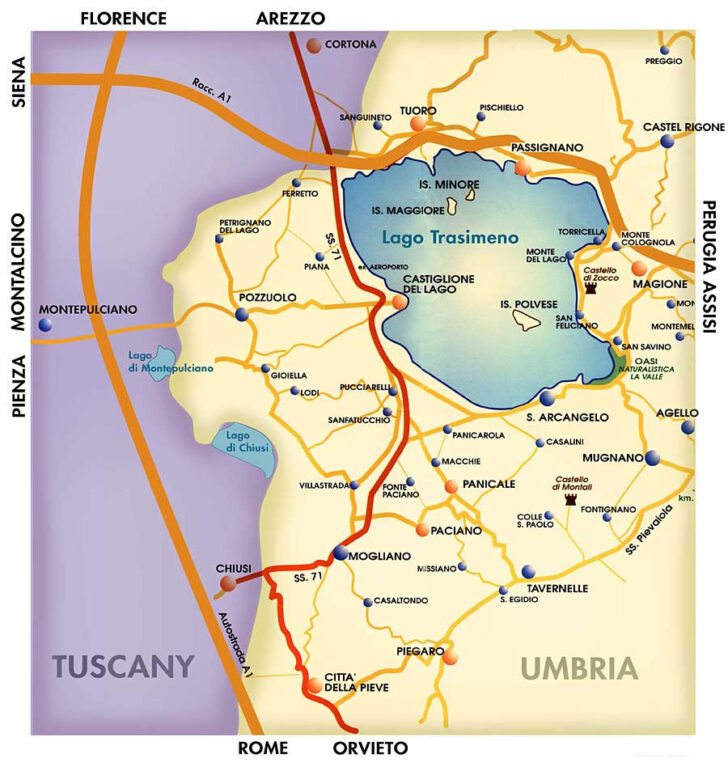 Map of Umbria and Tuscany Italy