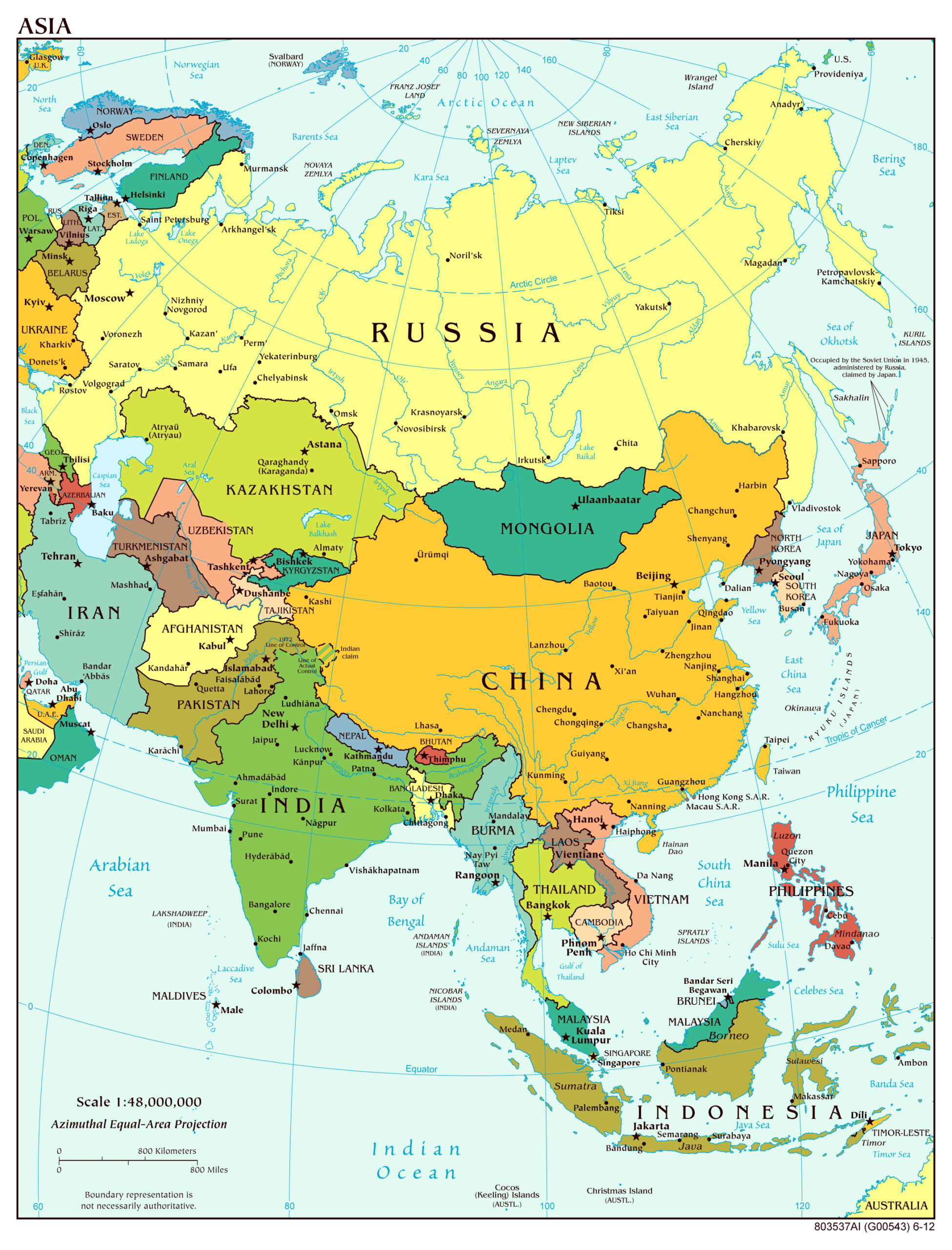 Asia Large Detailed Political Map With All Capitals And Major for Map Of Europe And Asia With Cities