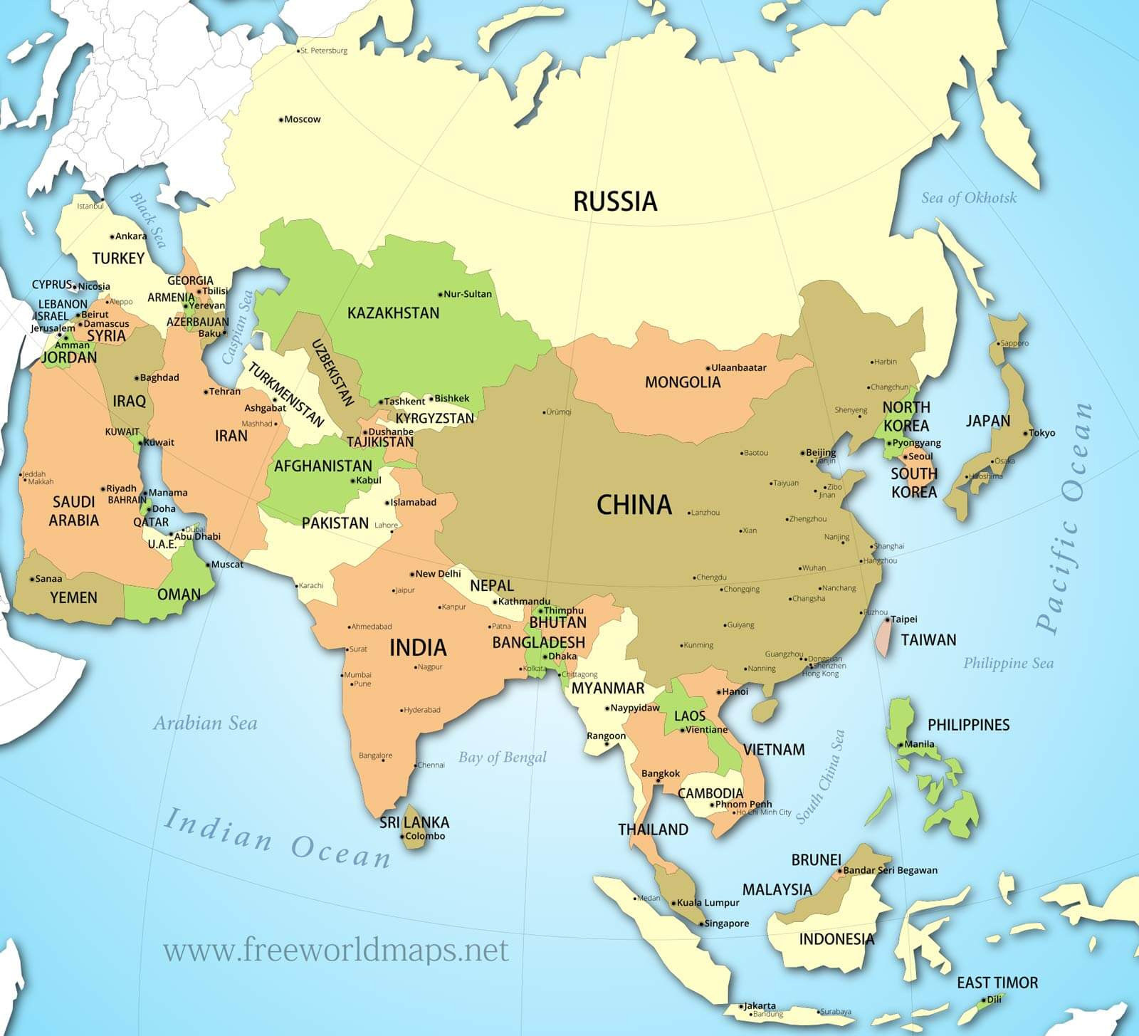 Asia Political Map intended for Political Map Of Asia And Europe
