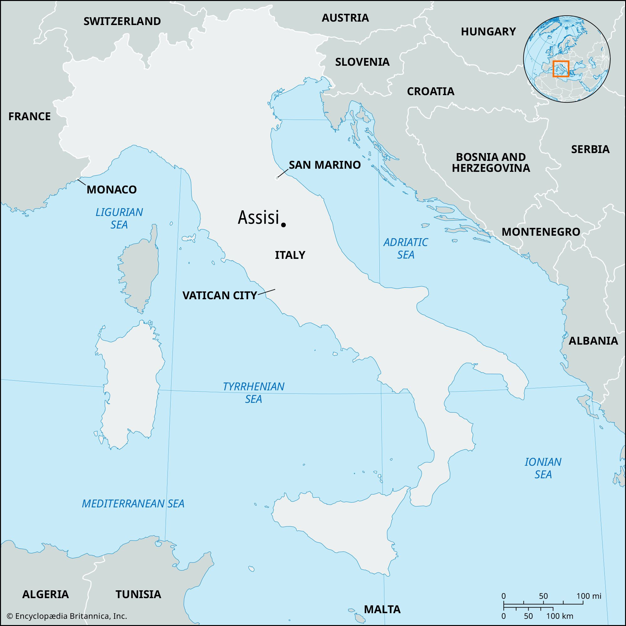 Assisi | Italy, Map, Population, Church, &amp;amp; Facts | Britannica for Assisi on Map of Italy