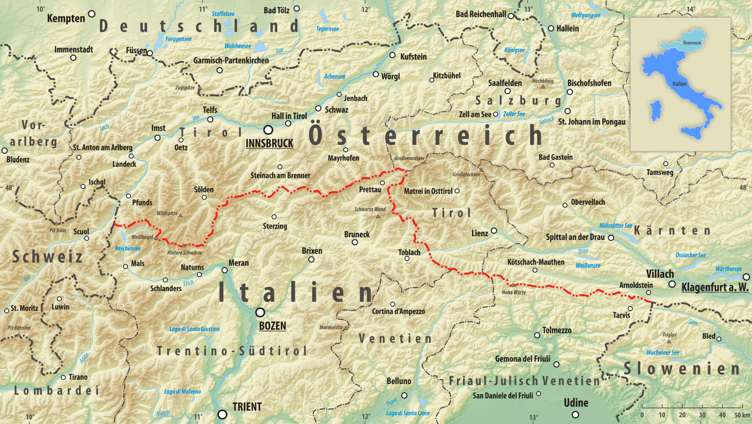 Austria–Italy Border - Wikipedia in Map of Austria and Italy