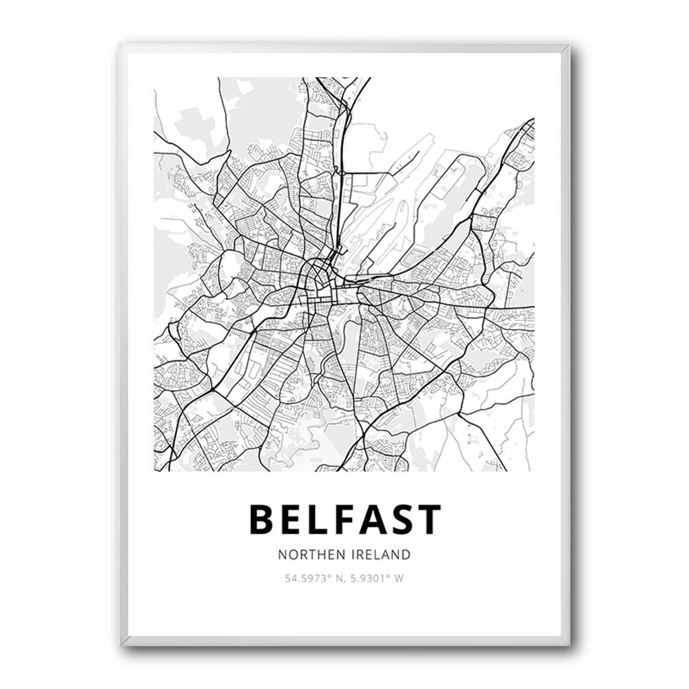 Belfast City Map Wall Art – Minimalist Belfast Street Map Print inside City Map Of Belfast Northern Ireland