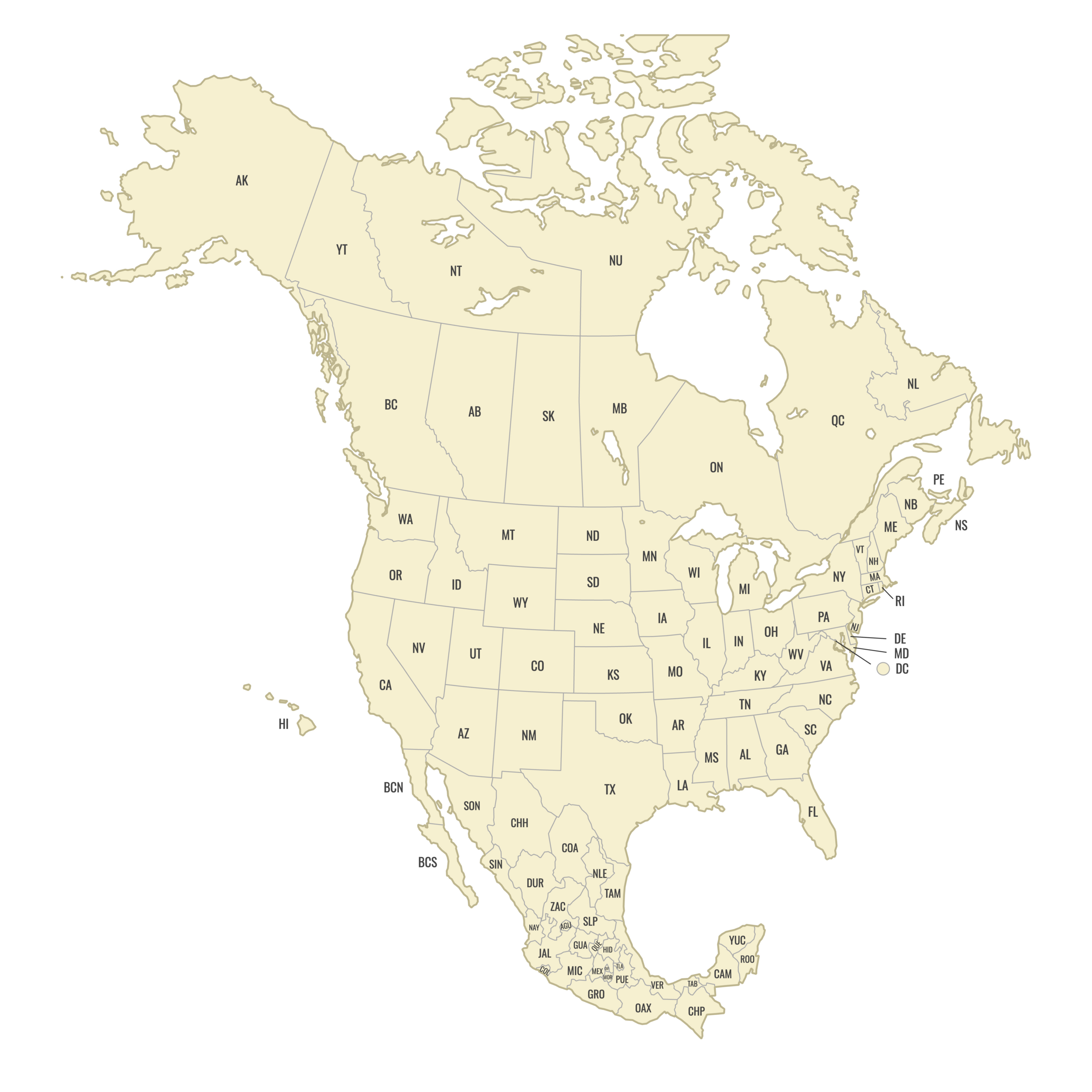 Blank Map Of Canada, Usa And Mexico — Ultimaps with regard to Free Printable Map Of North America With States And Provinces