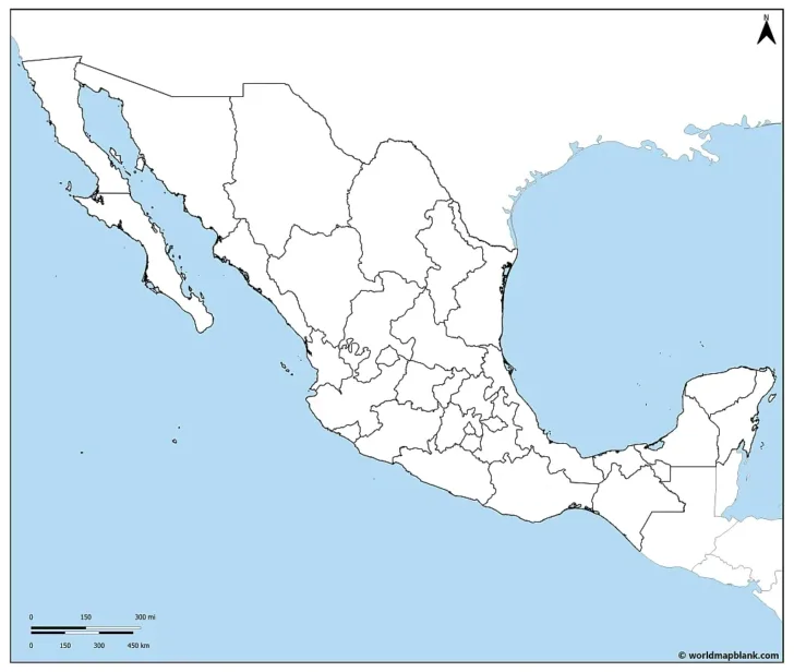 Free Printable Map of Mexico with States