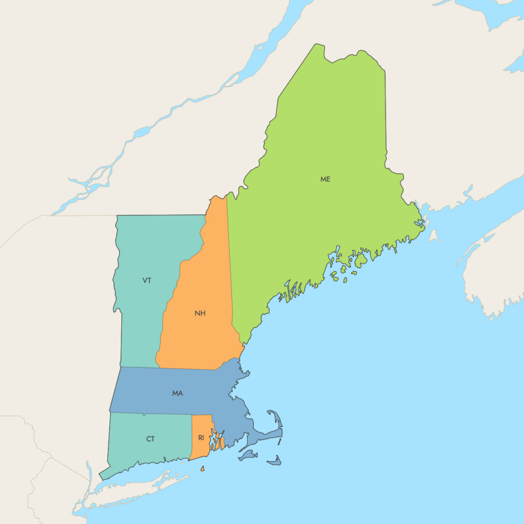Free Printable Map Of New England States | Adams Printable Map