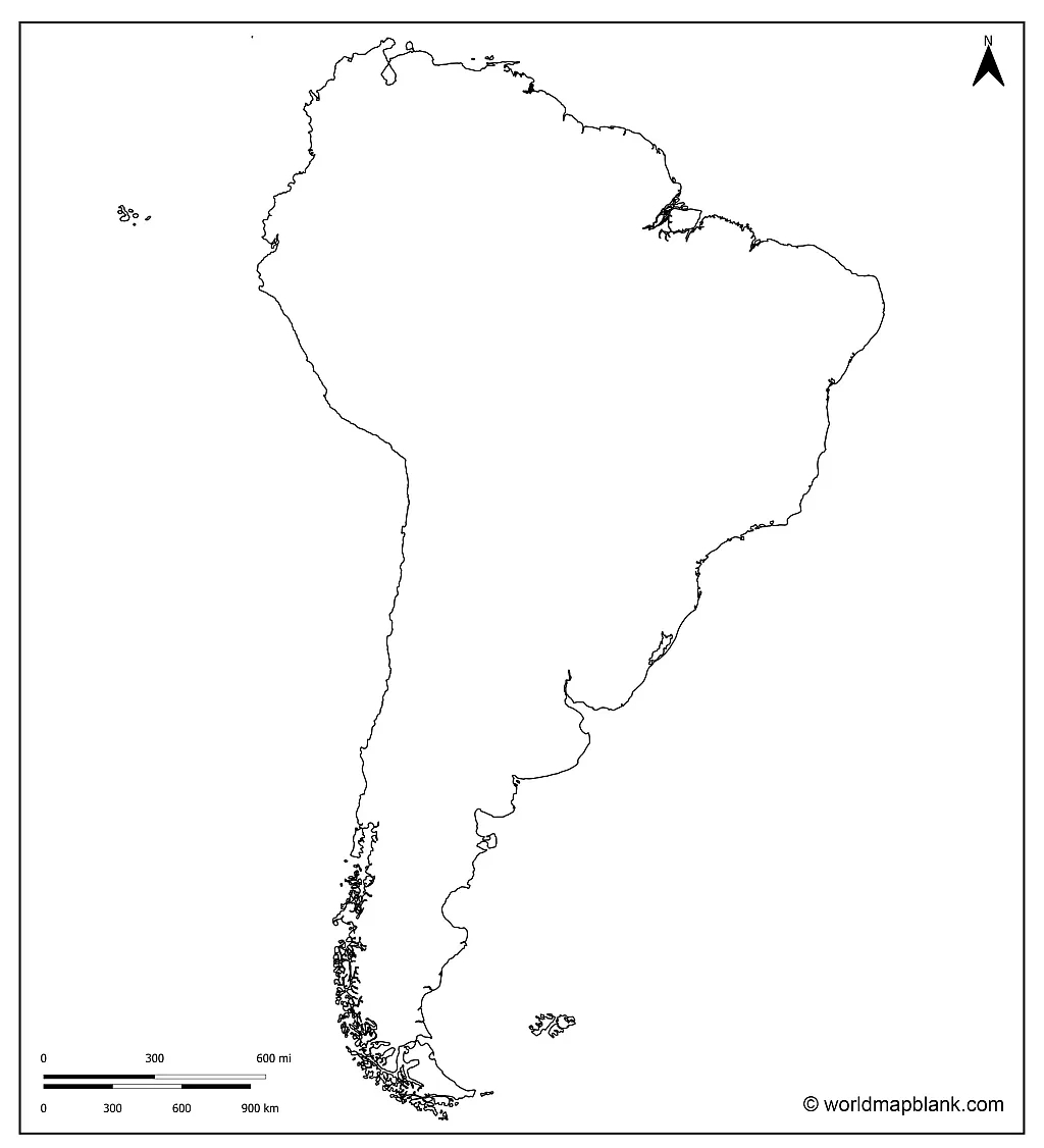 Blank Map Of South America – Outline, Countries, Capitals in Printable Blank Map of Central and South America