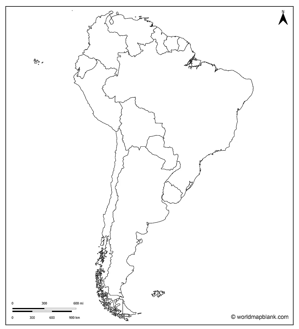 Blank Map Of South America – Outline, Countries, Capitals inside Map of North and South America Without Names