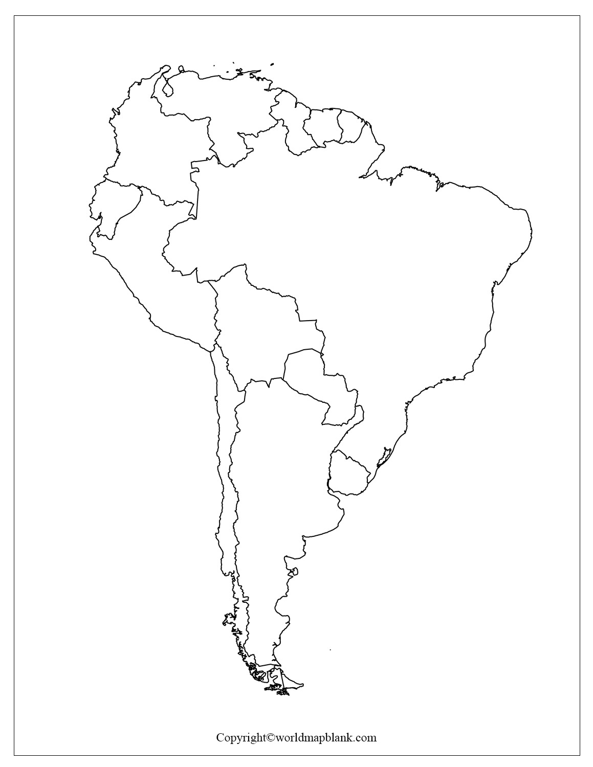 Blank Map Of South America – Outline, Countries, Capitals pertaining to Printable Blank Map of South America
