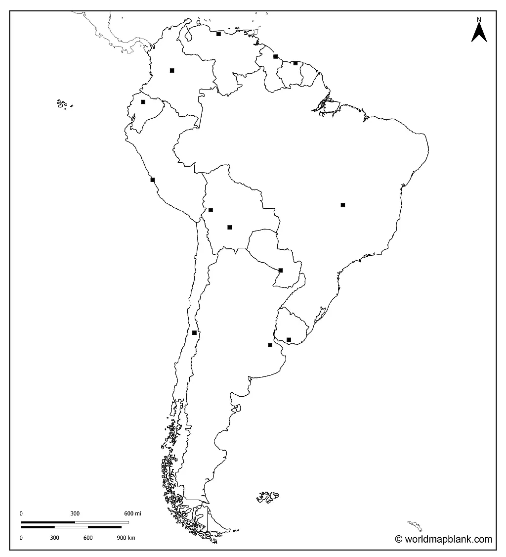 Blank Map Of South America – Outline, Countries, Capitals within Free Printable Blank Map of South America