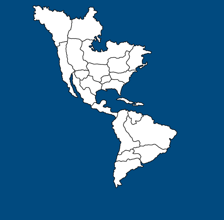 Unlabeled Map of North and South America