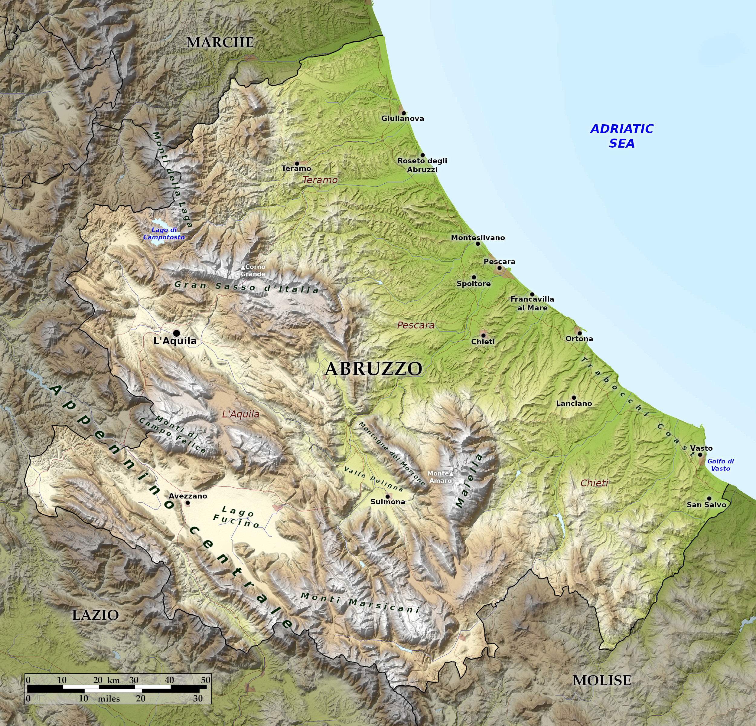 Blue Green Atlas - The Geography Of Abruzzo, Italy pertaining to Map of Abruzzo Region Italy