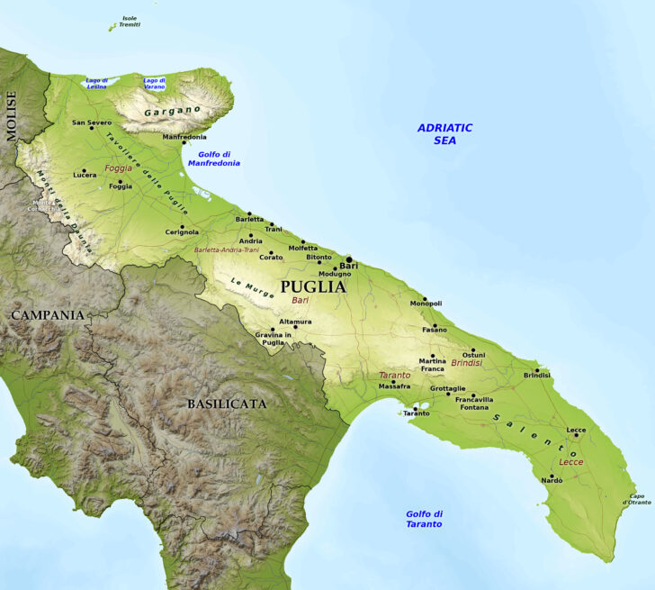 Map of Puglia In Italy