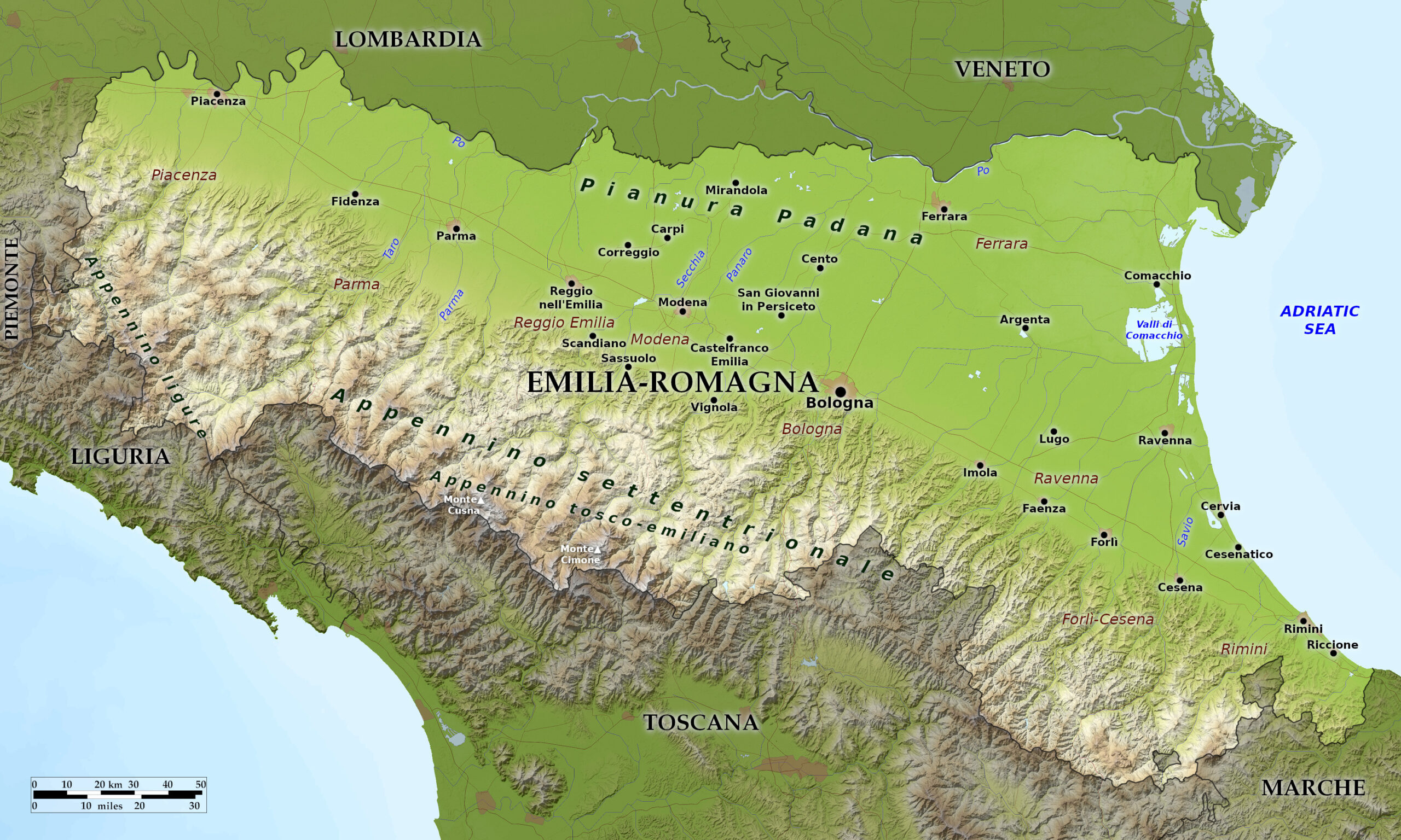 Blue Green Atlas - The Geography Of Emilia-Romagna, Italy pertaining to Map Of Emilia Romagna Region Of Italy