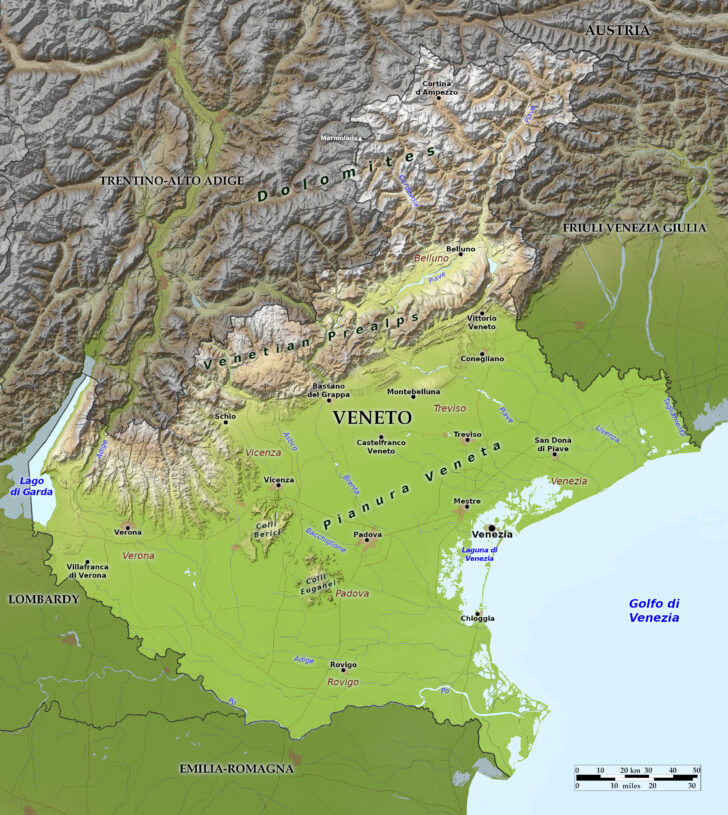 Map of the Veneto Region Italy