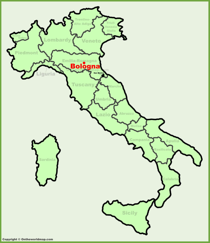 Bologna on Map of Italy