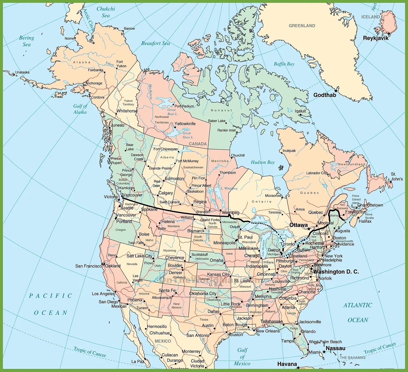 Bordering North America: A Map Of Usa And Canada&amp;#039;S Governmental throughout Free Printable Map of USA and Canada