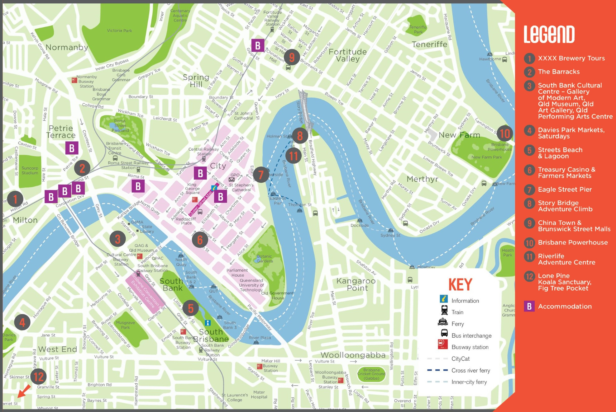 Brisbane Tourist Map - Ontheworldmap pertaining to Brisbane Attractions Map Download