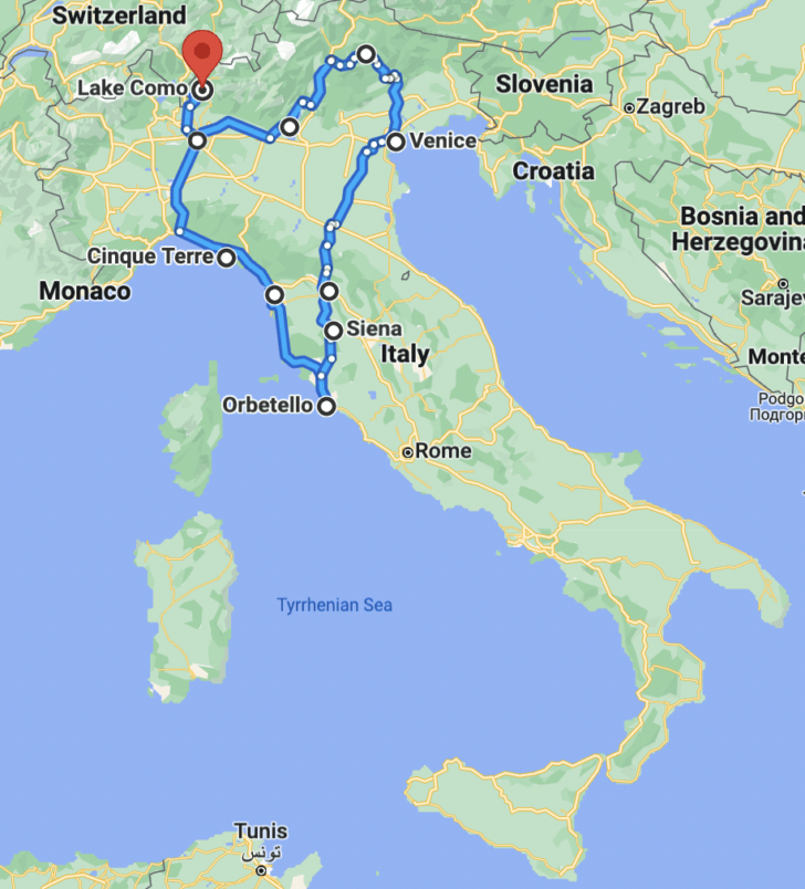 Map of Italy with Lake Como