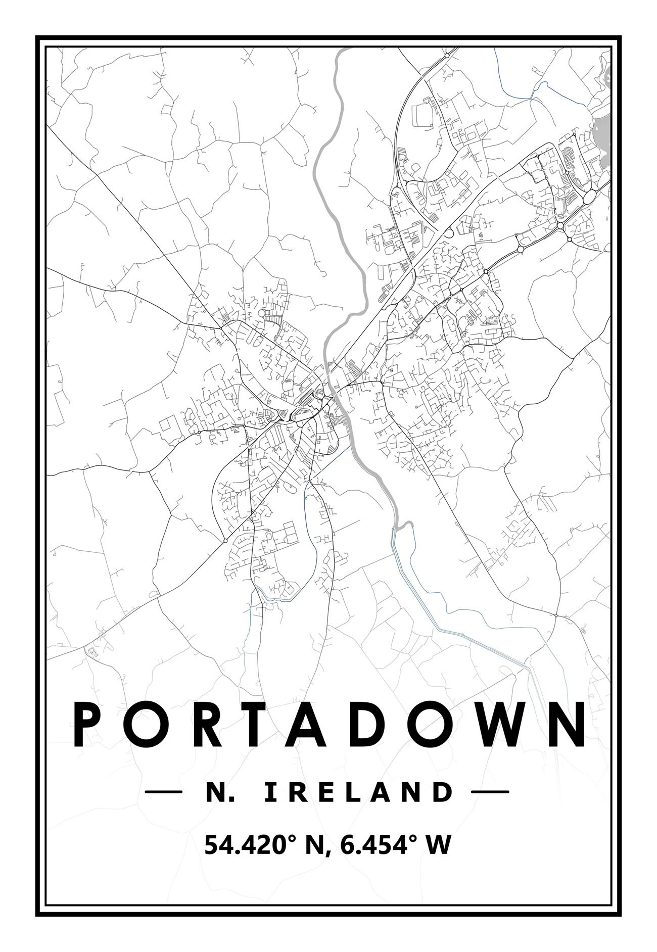 Buy Portadown Northern Ireland Map Minimal Scandinavian Nordic pertaining to Map Of Portadown Northern Ireland