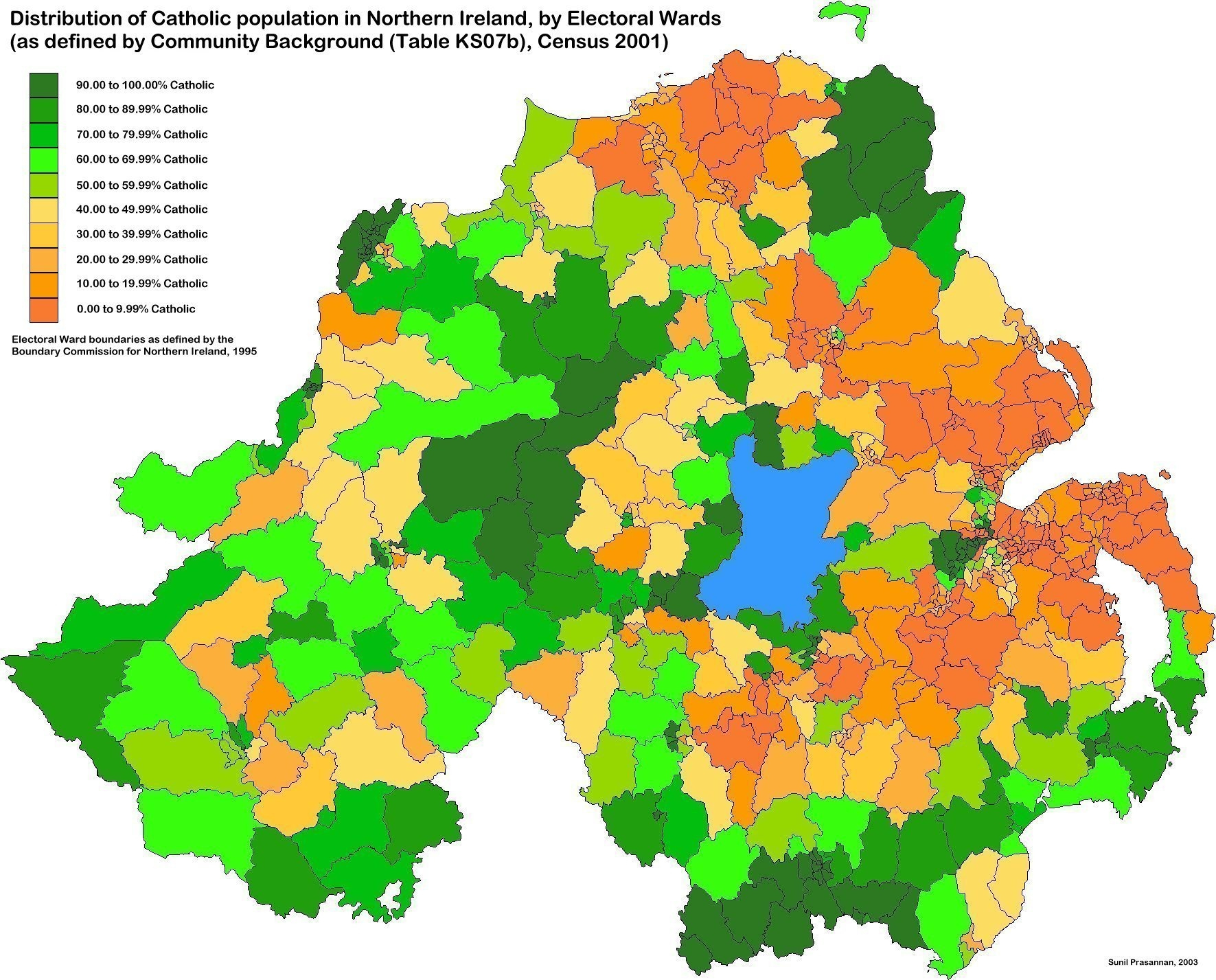 Cain: Maps: Distribution Of Catholics At Ward Level, Maps For for Map Of Catholic And Protestant Areas In Northern Ireland