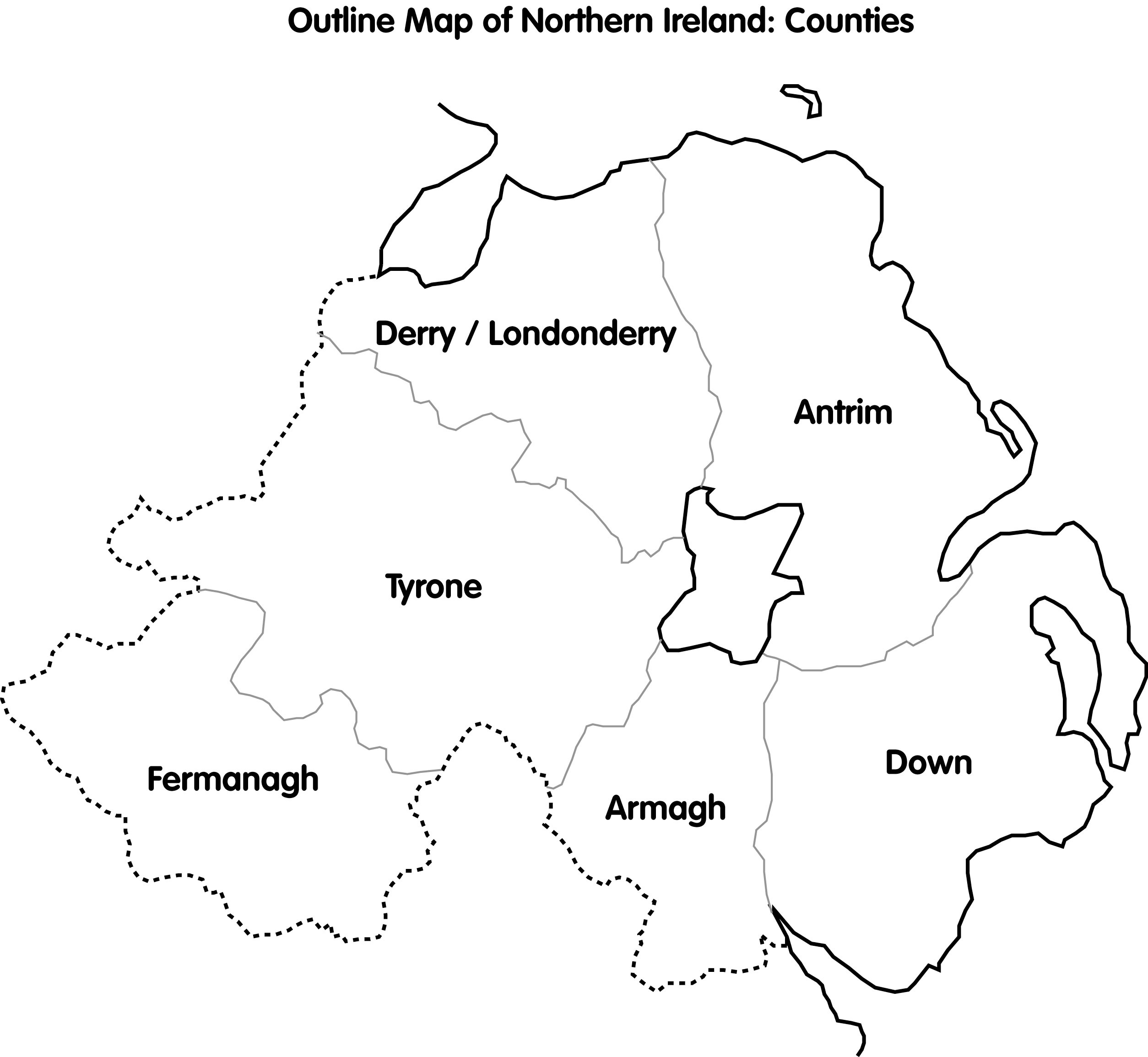 Cain: Maps: Outline Map Of Northern Ireland; Counties regarding Map Of Counties Northern Ireland