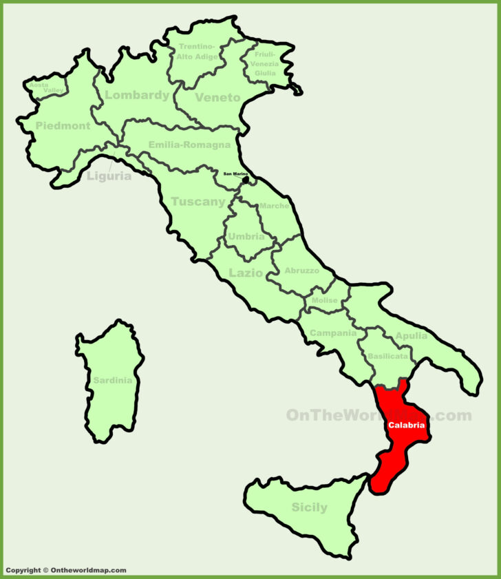 Calabria on Map of Italy