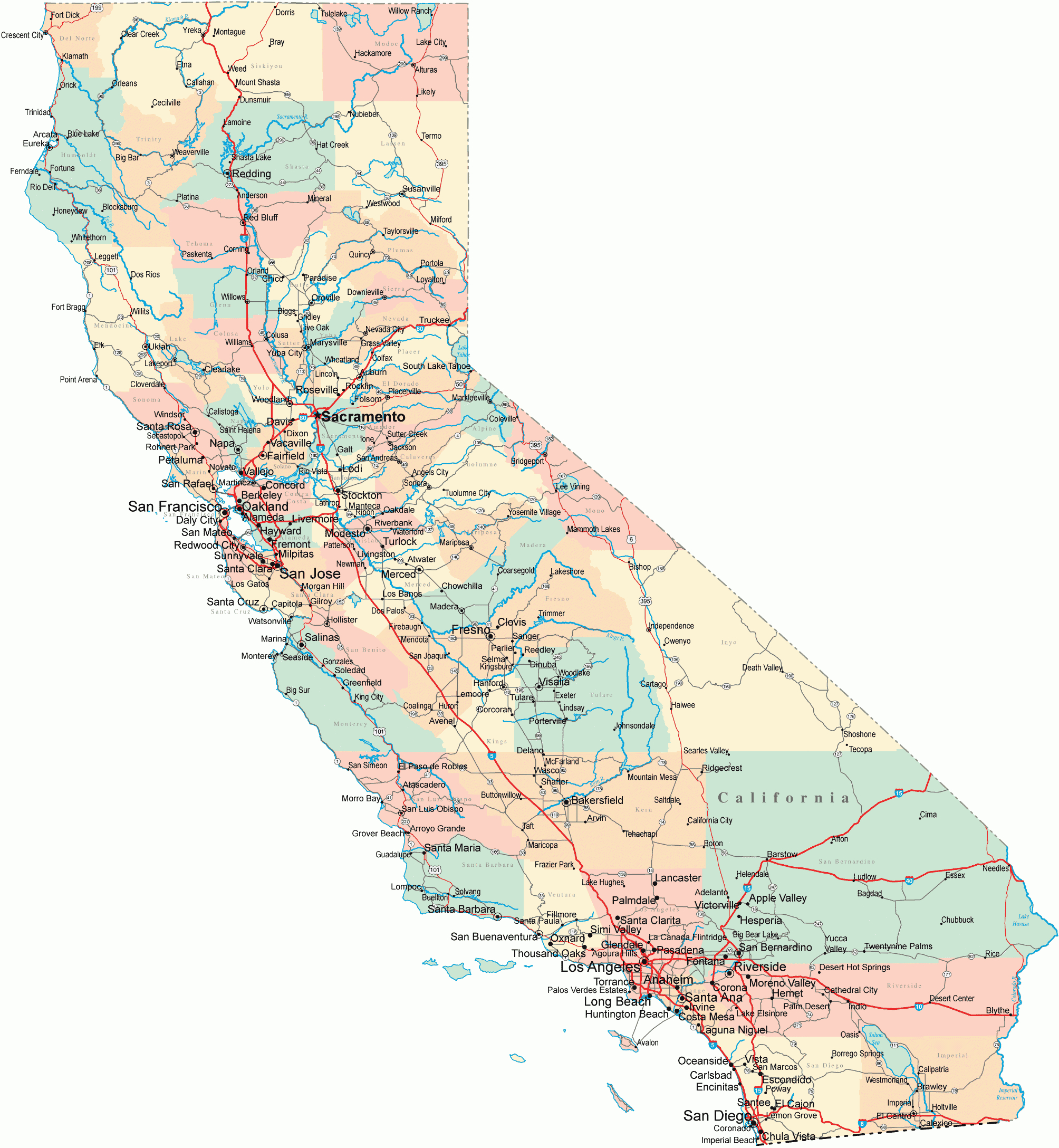 California Road Map - Ca Road Map - California Highway Map with regard to Free Printable Road Map of California