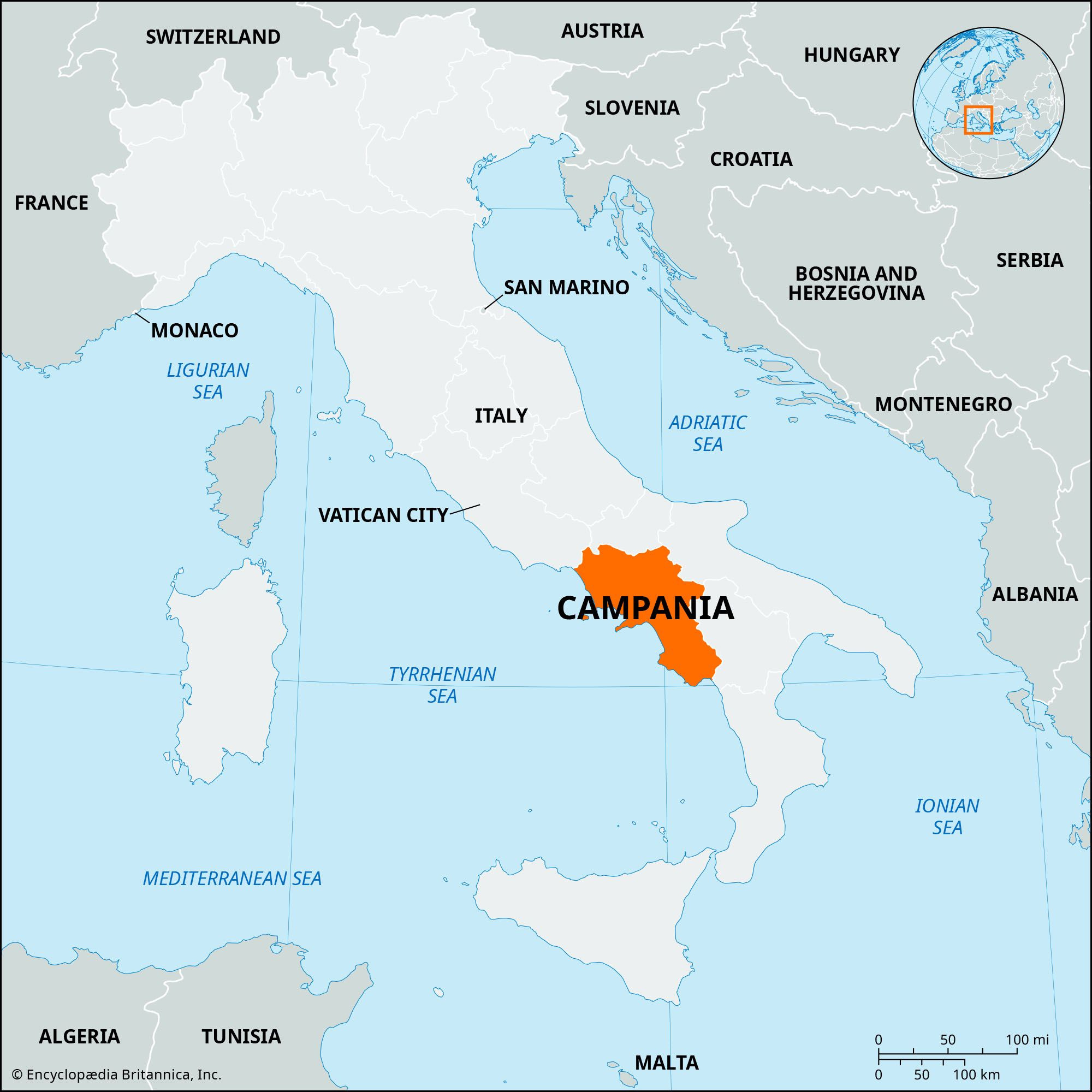 Campania | History, Culture, Map, &amp;amp; Cuisine | Britannica throughout Map of Campania Region of Italy
