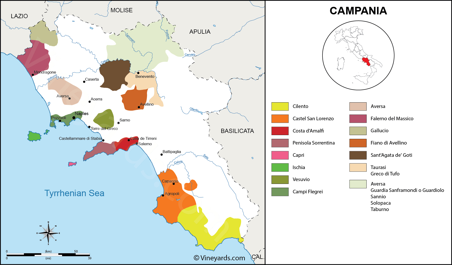 Campania Map Of Vineyards Wine Regions with Map Of Campania Region Italy