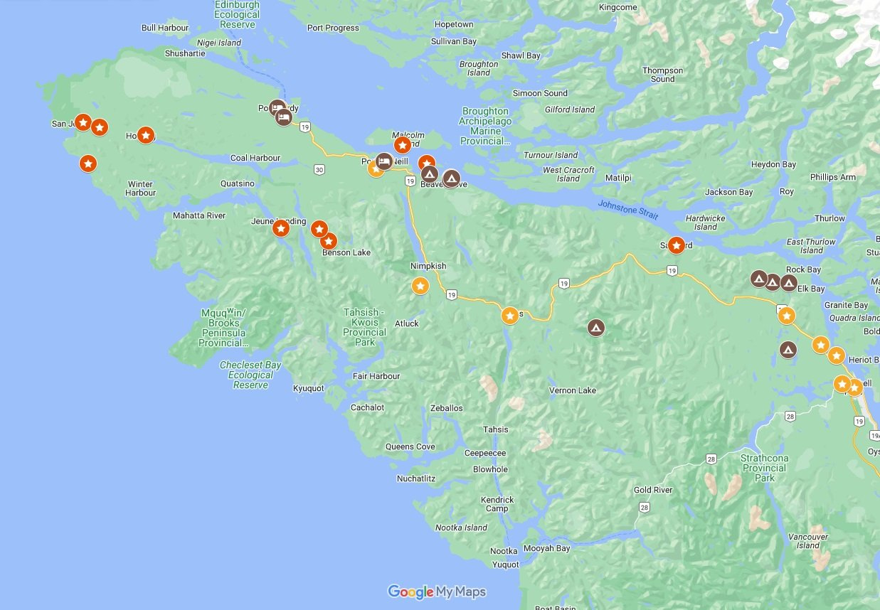 Campbell River To Port Hardy Road Trip Guide: Best Places To Stop for Campbell River Road Trip Printable Map
