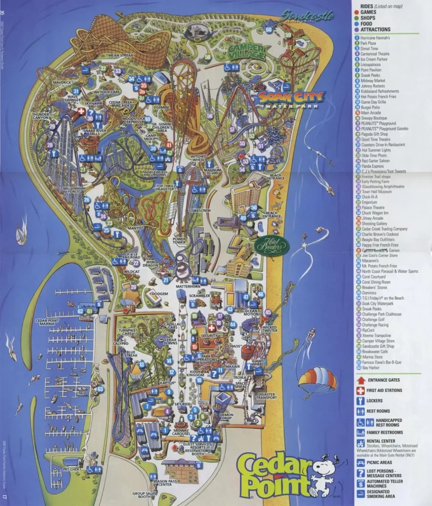 Cedar Point Map And Brochure (2025 - 1961) | Themeparkbrochures inside Printable Hotel Breakers Cedar Point Property Map