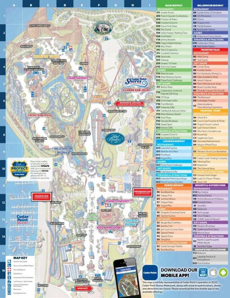 Cedar Point Map And Brochure (2025 - 1961) | Themeparkbrochures within Printable Hotel Breakers Cedar Point Property Map