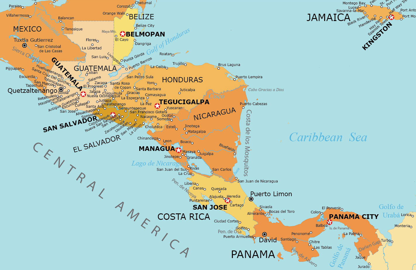 Central America Map - Countries And Cities - Gis Geography for Free Printable Map Of Central America And Caribbean