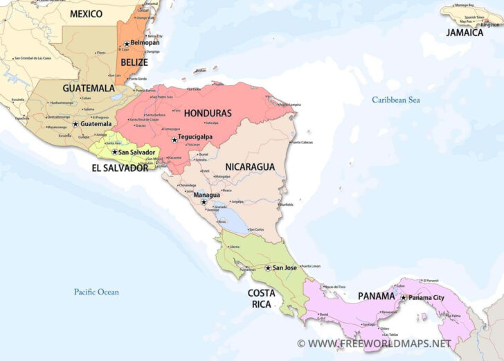 Free Printable Map of Central America