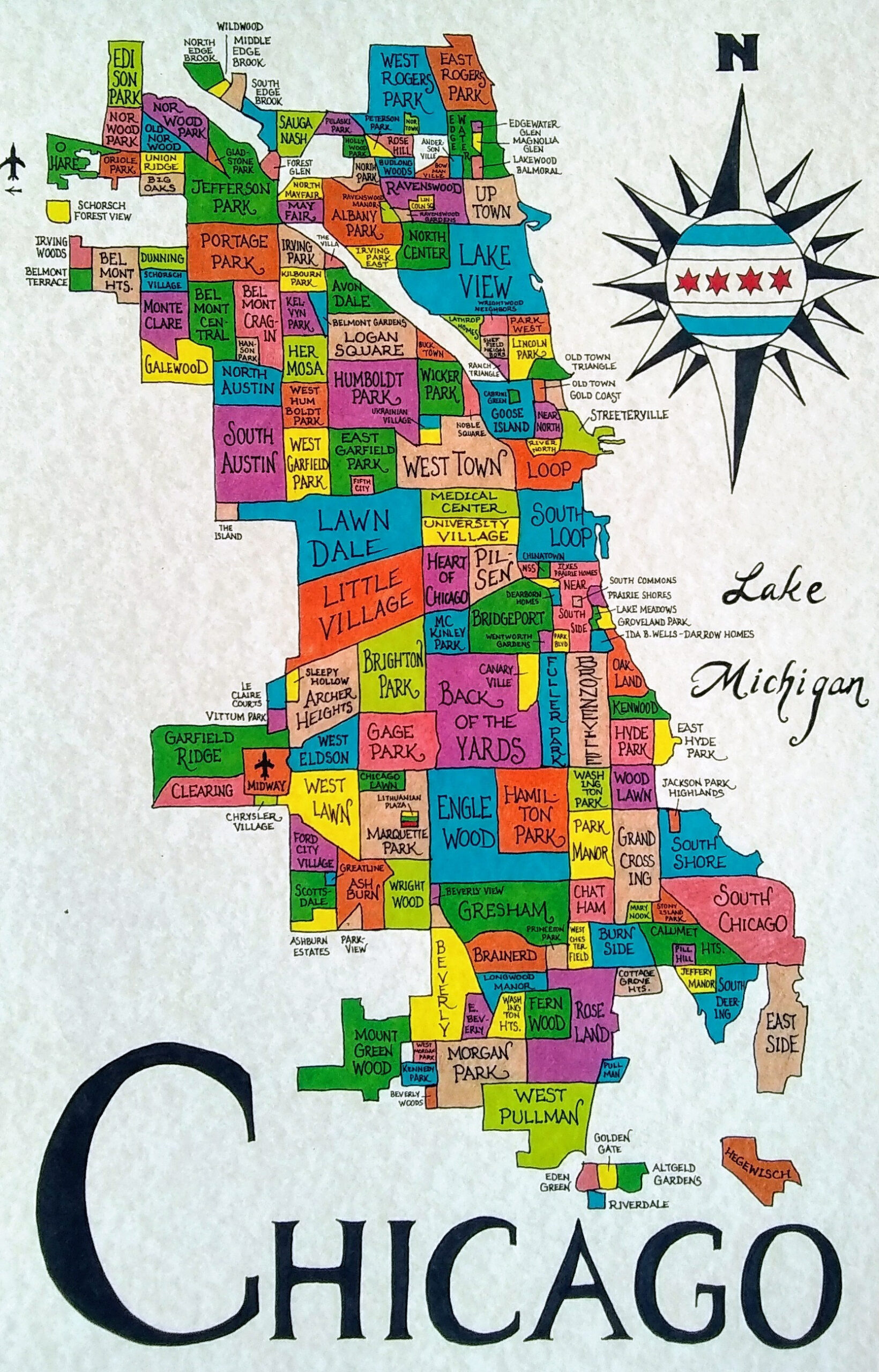 Chicago Neighborhoods Map - Etsy with High Resolution Printable Chicago Neighborhood Map